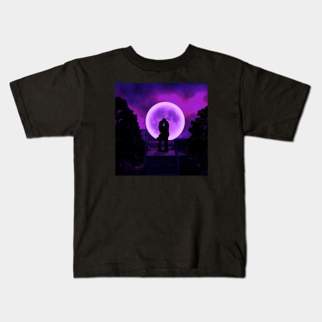 A boy and a girl are standing and making love in the moonlight. Kids T-Shirt by Sanzida Design